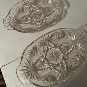 Vintage Anchor Hocking pressed glass divided dishes- set of 2